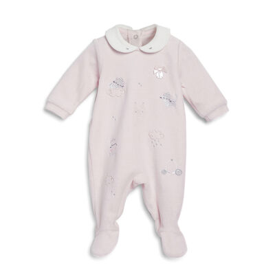 Girls Light Pink Printed Nappy Opening Babysuit